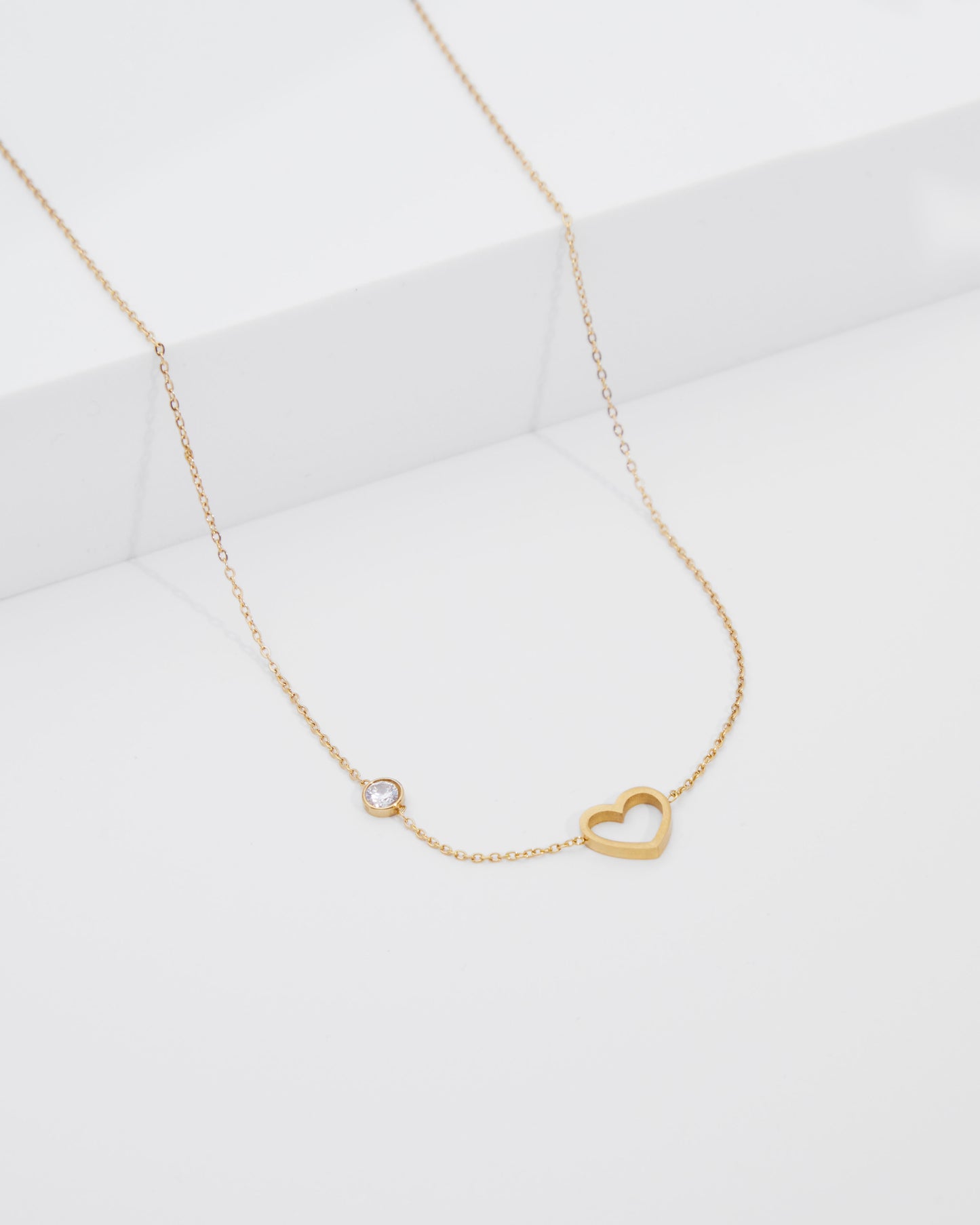 Gold Heart Necklace with Cubic Zirconia