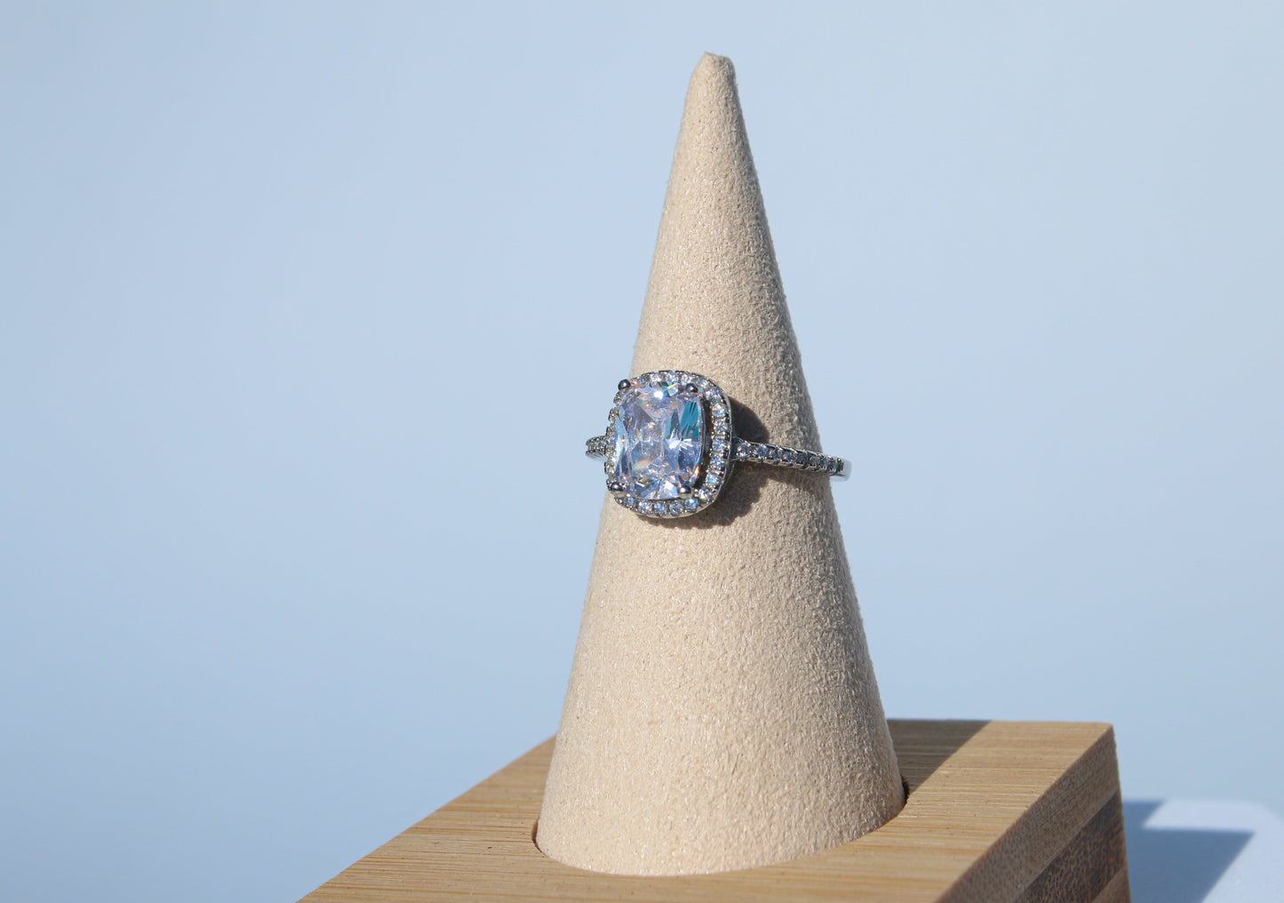 Radiant Halo Diamond CZ Ring