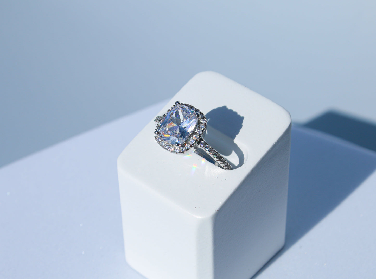 Radiant Halo Diamond CZ Ring