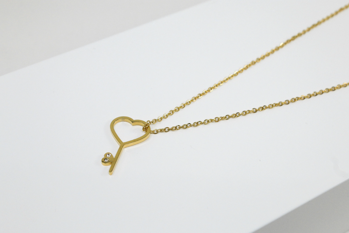 Heart Key Necklace with Cubic Zirconia