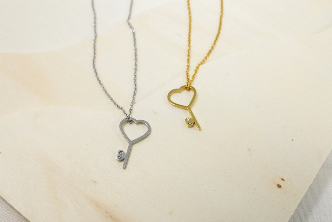 Heart Key Necklace with Cubic Zirconia